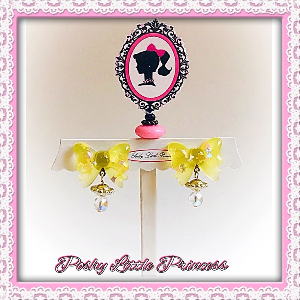 Yellow Kawaii Bow Dangle Earrings